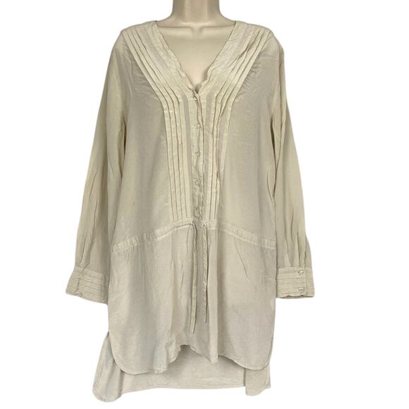 Johnny Was Tops - 4 Love Liberty Johnny Was Silk Tunic Top Large Beige Sheer Beach Boho Peasant